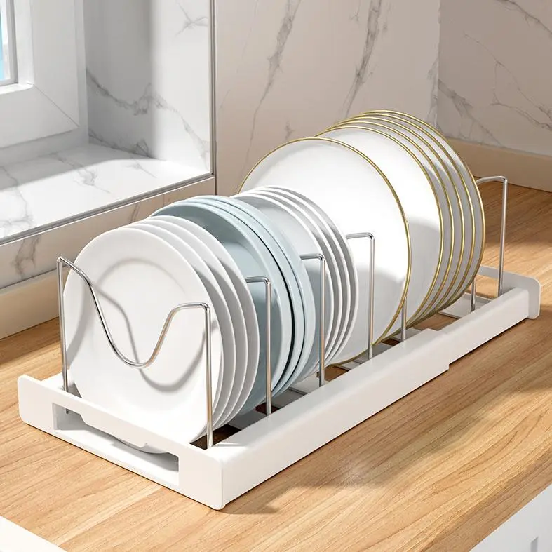 Heavy-Duty Expandable Pan Organizer Rack with 7 Adjustable Stainless Steel Dividers, Sturdy Space-Saving Cookware Storage for Cast Iron Skillets & Lids, Practical Home Supplies for DIY Cabinet Upgrade & Organized Drawer/Bakeware Organization