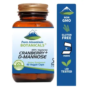 Cranberry D Mannose Capsules - 60 Kosher Vegan Caps - 1000 mg D-Mannose and 400 mg Cranberry Concentrate