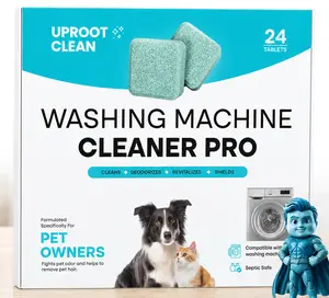 Uproot Clean Pet Home Washer Maintenance Tablets - Enzyme Deep Clean & Deodorizer (Includes Free Ear Wipes) - Compatible with All Washers, Septic Safe
