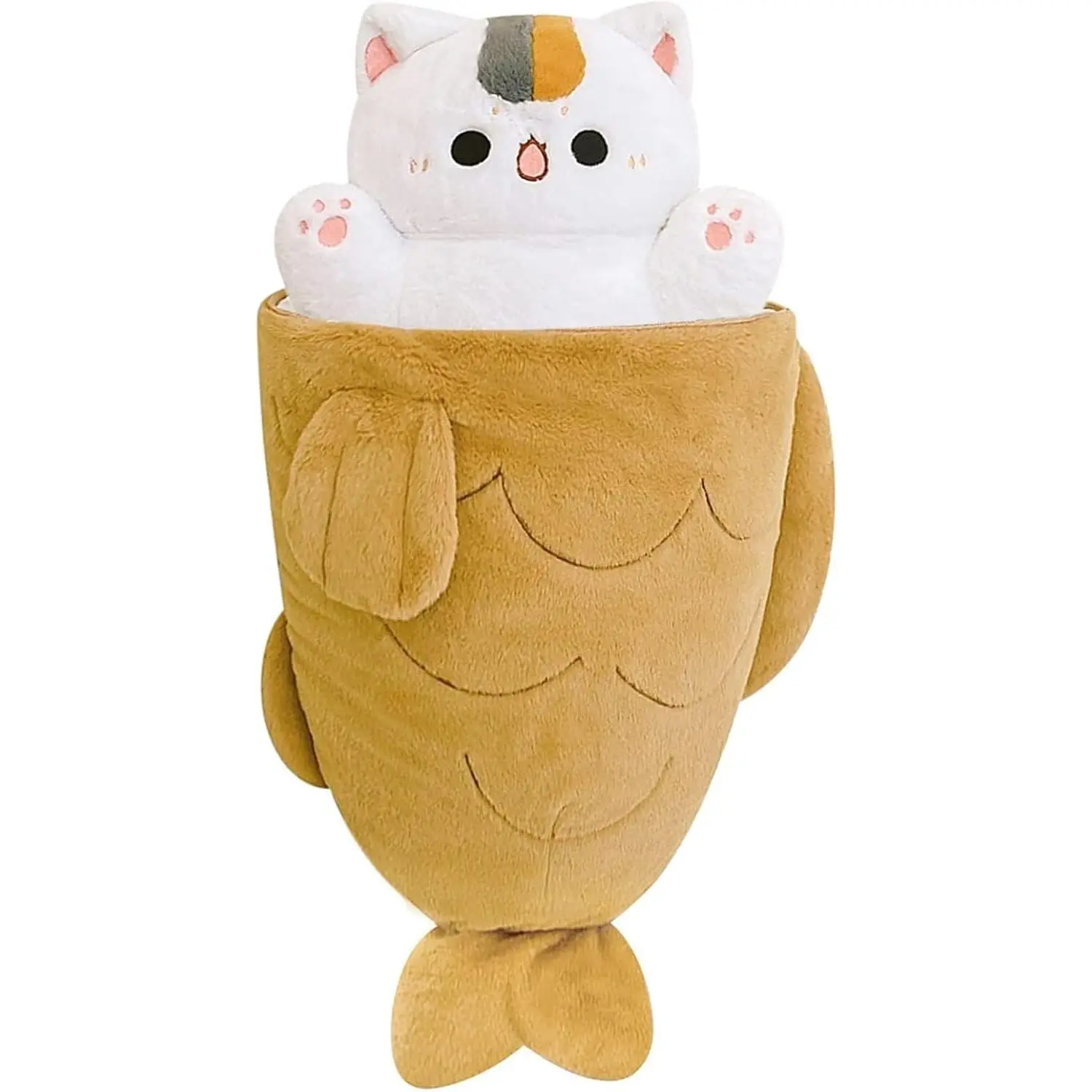 15.7 inch Taiyaki Cat Plush Pillow Cute Kitten Inside Fish 2 in 1 Soft Stuffed Animal Plushies Toys with Outfit Sleeping Doll Gifts for Girls Boys