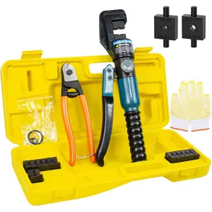 10 Ton Hydraulic Crimping Tool and Cable Cutter, Hydraulic Wire Battery Cable Lug Crimper Crimping Tool with 11 Dies, Wire Swaging Tool for 1/8" to 3/16" Cable Railing