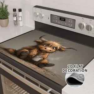 Cute Highland Cow 2D Flat Stove Top Cover, Heat Resistant Scratch Proof Stove Protector, Easy Clean Multi-Use Mat for Stoves, Oven, Washer Dryer, Farmhouse Kitchen Decor, Kitchenware