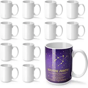 12 Set Sublimation Mugs Blank 15 oz Coffee Mugs Bulk White Ceramic Cups with Handle Tazas Para Sublimar for Coffee Latte  Milk Soup DIY Gifts