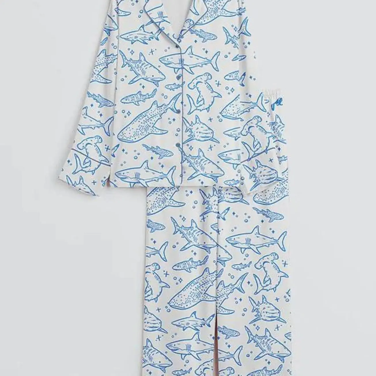 Women’s Shark Print Pajama Set Ocean Theme Short Sleeve Sleepwear Lounge Set