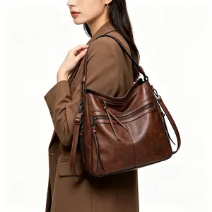 1pc Retro Leather Shoulder Bag for Women, Large Capacity Tote Handbag with Multiple Zippers, Multi-pocket delivery Crossbody Bag for Daily Commute, Shopping and Travel