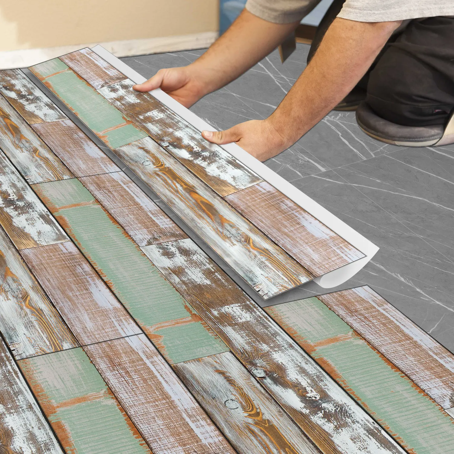 Self-adhesive pvc floor tiles, American natural wood grain appearance, waterproof and stain resistant, suitable for bathroom, kitchen, living room, bedroom, home renovation,36 inches x 6 inches
