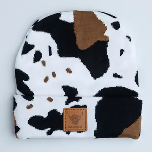 Leopard Print/Cow Print Beanie Hat for Men and Women Winter Warm Chunky Soft Knit Cap[Two Size]