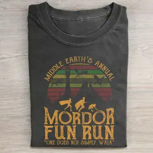 Mordor Fun Run "One Does Not Simply Walk" Graphic Tee - The Lord of The Rings Movie Shirt - Middle Earth Casual Crewneck T-Shirt
