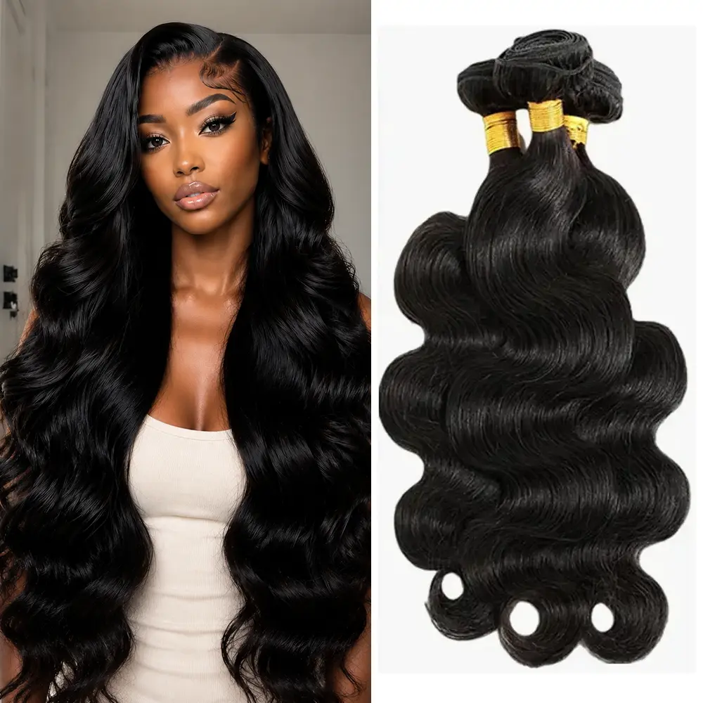 Asakiss Hair Body Wave Bundles Human Hair 100% Unprocessed Brazilian Virgin Hair Body Wave Straight Bundles Human Hair Quick Weave Extensions Natural Black Brazilian Virgin Hair Bundles Hair Extensions Real Human Hair
