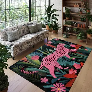 European Luxury Colorblock Jungle Leopard Print Animal Printed Rug, Bohemian Area Rug, Foldable Washable Non-Slip Plush Carpet, Living Room Bedroom Hallway Entrance Mat
