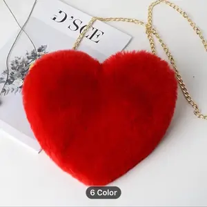 Heart Shaped Fluffy Shoulder Bag, Fashion Chain Crossbody Bag, Cute Zipper Purse For Valentine's Day