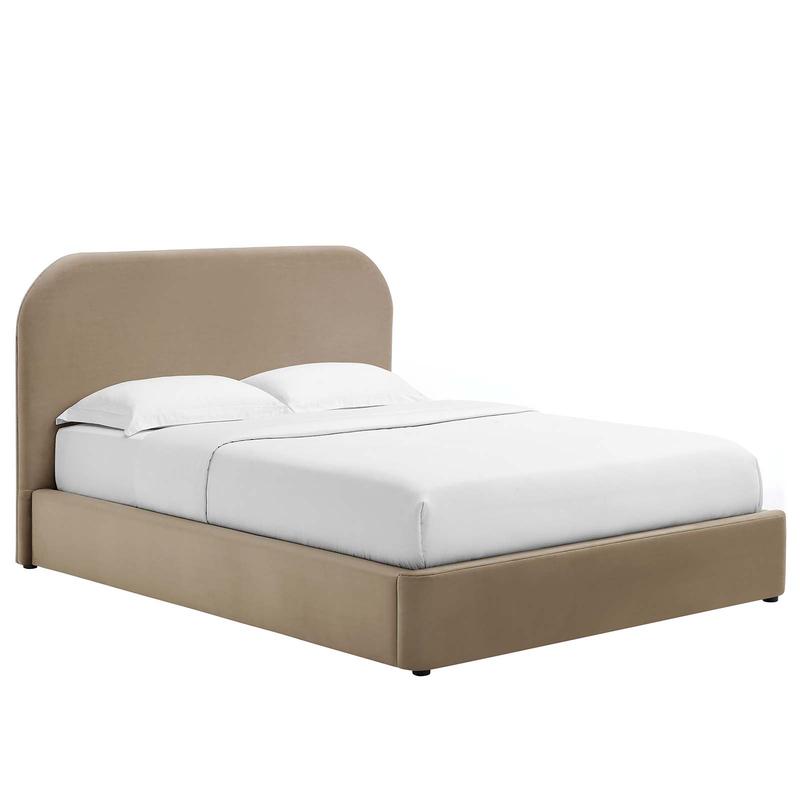Modway Keynote Performance Velvet Curved King Platform Bed in Taupe