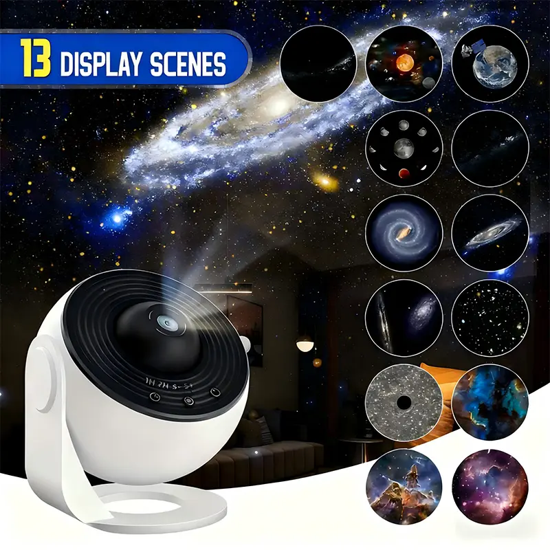 VanSmaGo Star Projector Novelty Lighting, Galaxy Planetarium Night Light with 13 Realistic Scenarios, Focus Knob Clarity, Quiet Operation, Automatic Off, Up to 16.4ft Range, Ideal Home Decor Gift for Kids