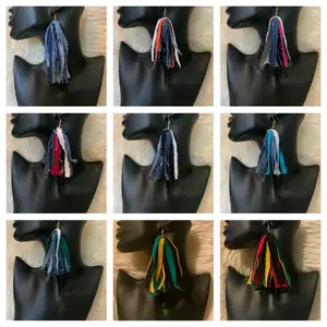 7-Shades Denim Fringe Earrings with Color