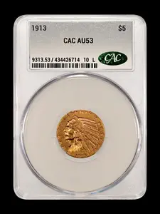 1913 Indian Head $5.00 Gold AU 53 CAC
