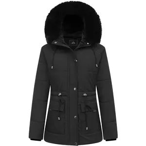 FUPHINE Women's Warm Winter Puffer Coat Thicken Fleece Lined Down Jacket Faux Fur Detachable Hood Snow Parka