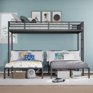 Triple Bunk Bed for Kids, Detachable Twin Over Twin Over Twin Metal Bunk Bed with Guardrails, Ladder & Storage, Converts to 3 Separate Twin Beds, Easy to Assemble (3 Bunk Beds for Kids)