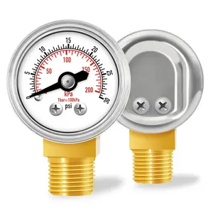 1-Inch Mini  Gauge, 0-30 PSI / 0-200 kPa, Compact Dual-Scale Gauge, 1/8" NPT Bottom Mount, Stainless Steel Case for Coffee Machines,  Systems, Sprayers, and Pneumatic Tools