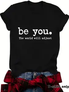 Women's Letter Print Round Neck Tee, Fashion Casual Crew Neck T-shirt for Daily Everyday Holiday Vacation Outdoor Wear, Ladies Clothes for Summer, Fit, Fitted, Womenswear