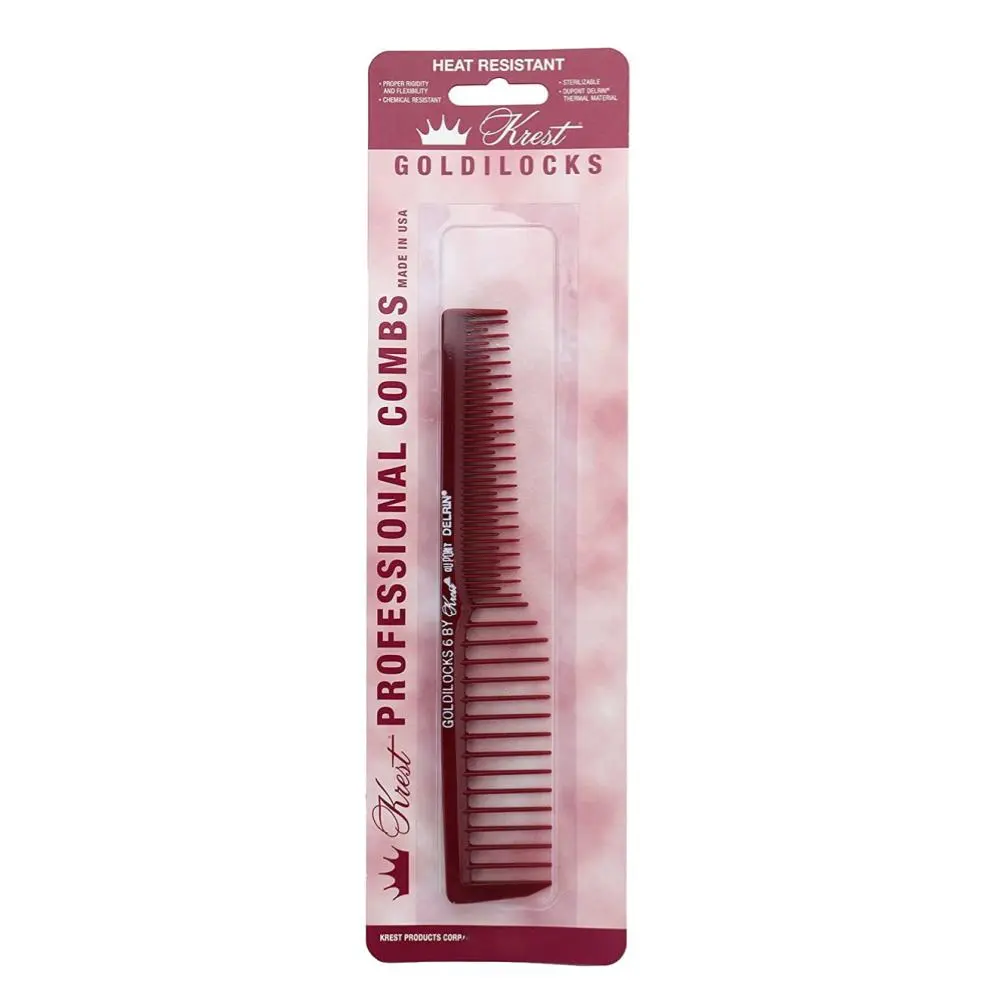 Krest Goldilocks #G6 Wig & Teasing Comb, 7-Inch Vent Design with Space Teeth, Heat-Resistant Dupont Delrin Resin - Burgundy, 7 Inches, Dupont Resin, Wig & Tease Comb