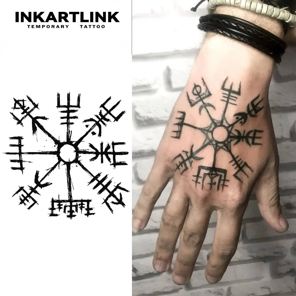 INKARTLINK Tattoo Tech Fake Tattoos - 2 Sheets Ancient Symbols, 5 Semi-Permanent Adult Art Designs, Waterproof, Realistic, No Adhesive, No Reflection, Lasts 1-2 Weeks, For Men & Women, Ideal for Swimming, Party, Fake Tattoo