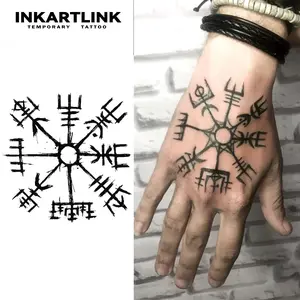 INKARTLINK Tattoo Tech, 2 Sheets Semi-Permanent Temporary Tattoos ,Ancient Symbols 5,Adult Art Design,Lasts 1-2 Weeks, Waterproof, Realistic Look, No Adhesive, No Reflection,For Man And Woman,Ideal for Swimming, Party