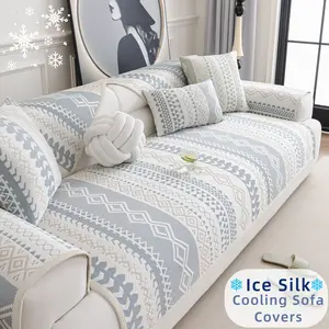 Cooling Summer Sofa Cover Non-Slip Washable Pet Friendly Couch Pad with Geometric Pattern for Comfortable Room