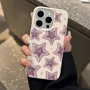 Star UV Print Leather Texture Phone Case, Soft Tpu Protection for iPhone 17-11/x Pro Max, Fashion Trendy Gift for All Occasions