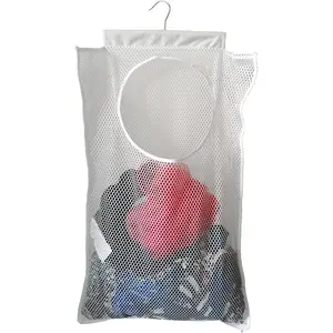 Hanging Mesh Laundry Hamper (30in*20in*2in) Large Dirty Clothes Bag, Can Be Used Behind The Door & Closet & Caravan& Bathroom (White)