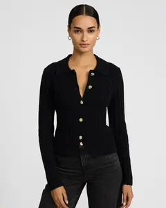 Express Fitted Novelty Button Ribbed Cutaway Hem Cardigan