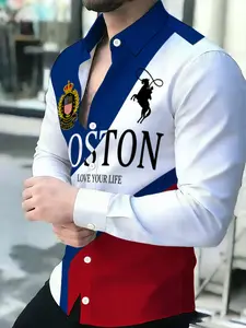 Men's long-sleeved novelty print shirt Casual Graphic Shirt