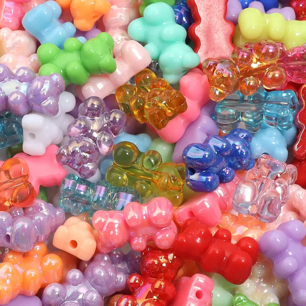 30pcs Mixed Color Bear Acrylic Beads Cute Gummy Bear Loose Beads for DIY Jewelry Necklace Bracelet Hair Ties Accessories
