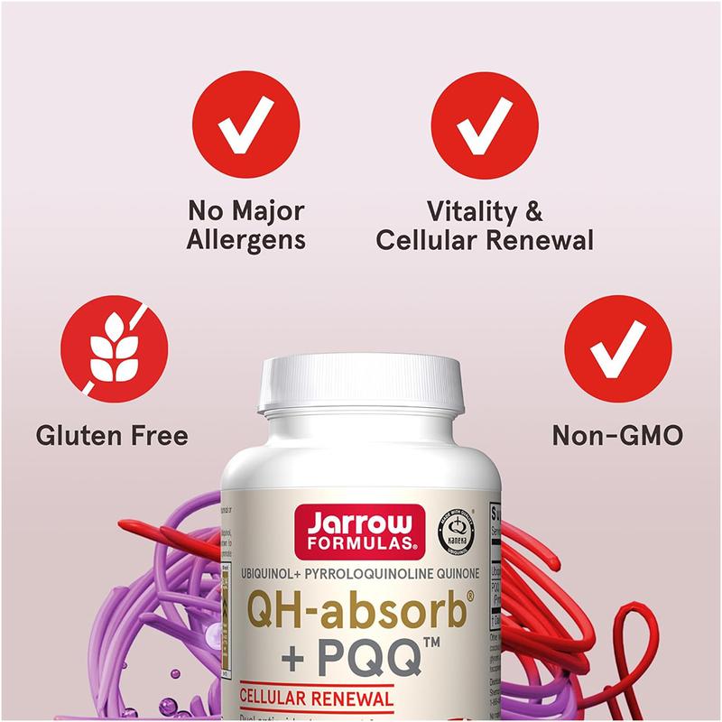 Jarrow Formulas QH-absorb + PQQ, Dietary Supplement, Antioxidant Support for Mitochondrial Biogenesis, Cellular Energy Production and Cardiovascular Health, 60 Softgels, 60 Day Supply