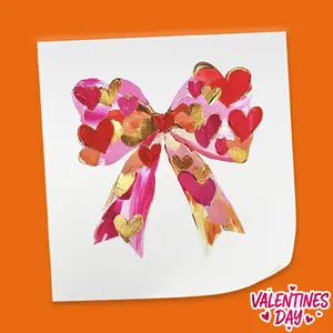 Painted Heart Bow Design - Valentine's Day DTF Heat Transfer Sheet