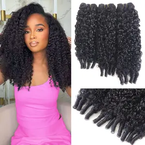 Karlami Burmese Cambodian Human Hair Bundles 3/4 Pcs Water Wave Curly 16-28 Inches Spiral End Quick Weave Body Wave Hair for Women Natural Black