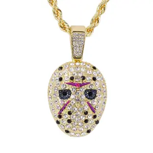 Iced Medium Mask Pendant with 4mm Rope Chain 24"