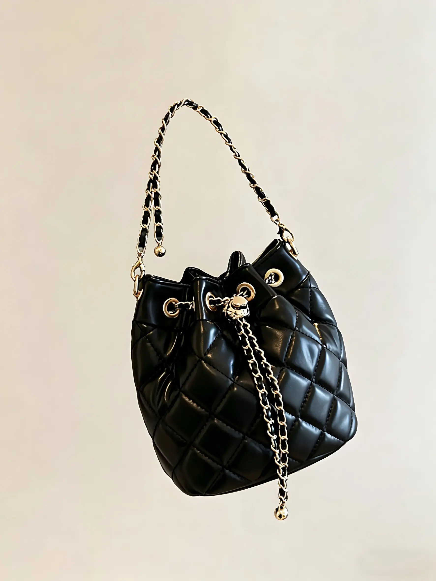 Women's Rhombus Bucket Bag, Chain Drawstring Bag, Commute Date Casual Crossbody Bag, Perfect Gift, Stylish and Functional Handbag