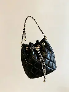 Women's Rhombus Bucket Bag, Chain Drawstring Bag, Commute Date Casual Crossbody Bag, Perfect Gift, Stylish and Functional Handbag