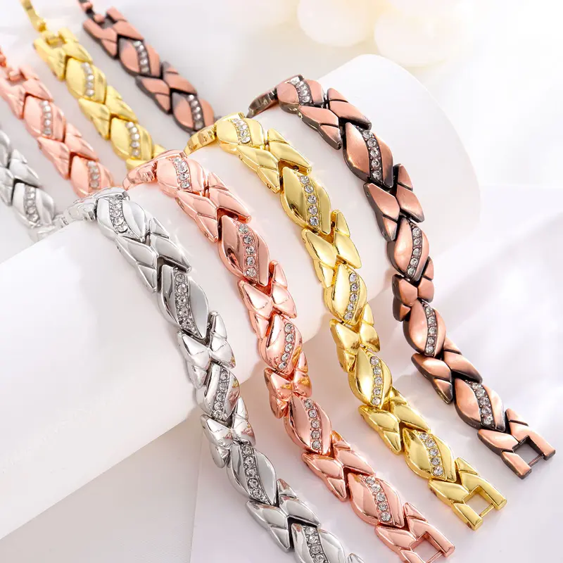 Leaf Design Diamond Magnetic Bracelet in Antique Copper Adjustable Women's Jewelry Unique Gift for Christmas and New Year -RR