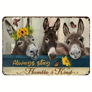 Vintage Farmhouse Donkey Metal Wall Decor - Waterproof & Dustproof Aluminum Sign - 8x12 Inch Farmhouse Kitchen,  Perfect  "Always Stay Humble & Kind" Phrase metal wall sign Vintage Metal Tin Sign home decor plaque funny bar sign