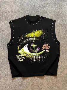 Unisex Sleeveless Vest Top, Bulging Jesus Print Round Neck, Casual Streetwear Tee, Gym Workout Long Fitted Shirt, All Seasons