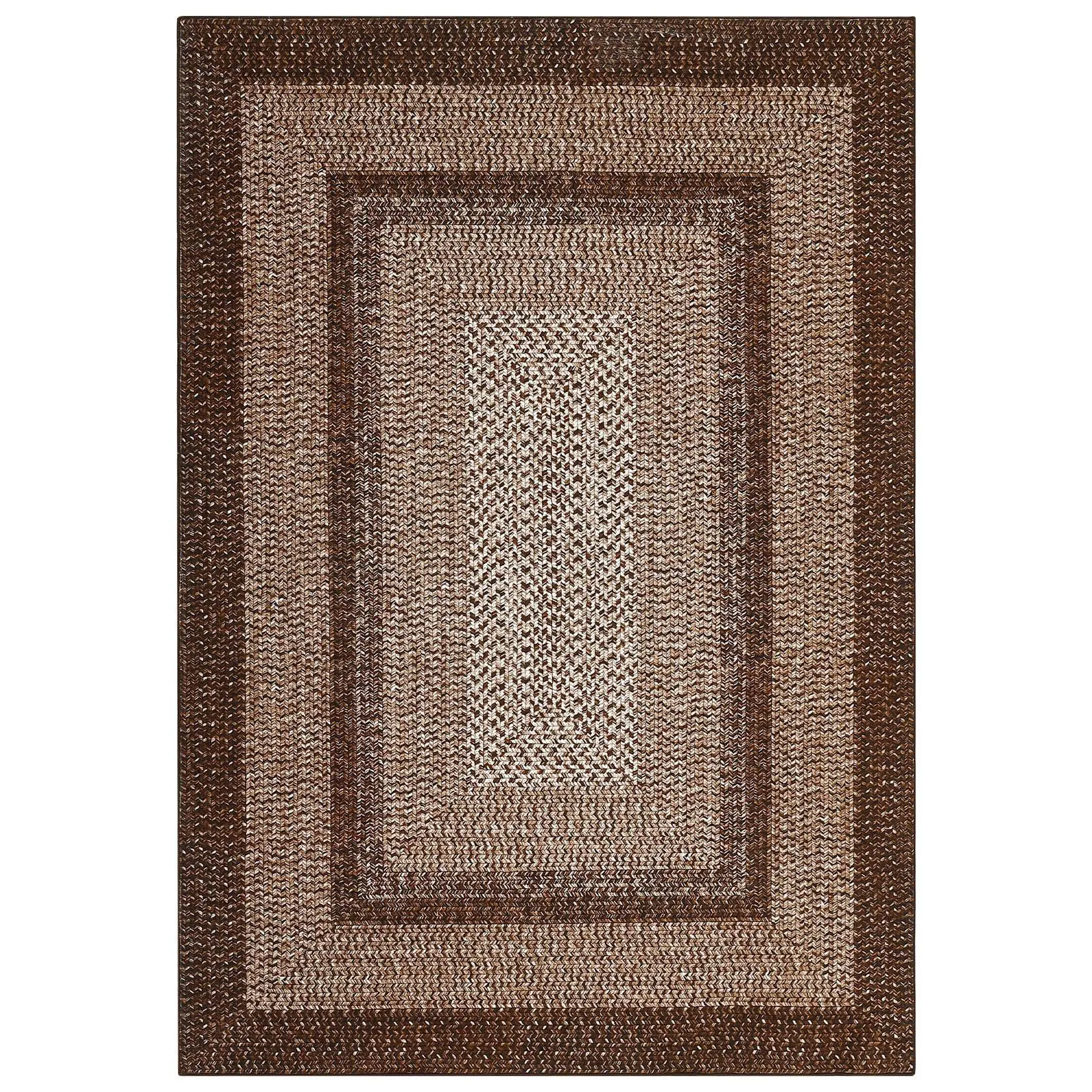 Brown Modern 9 x 12(ft) Rectangular Indoor Soft Non Slip Washable Bordered Geometric Area Rug-A
