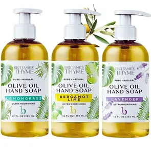 Brittanie's 12oz 3 Pack Variety Olive Oil Hand Soap, Lemongrass, Bergamot Lime, & Lavender | Gentle Formula with Essential Oils safe for All Skin Types Daily Moisturizing Organic Scented Sensitive Soothing