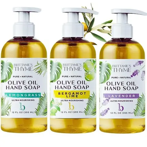 Brittanie's 12oz 3-Pack Herbal Organic Scented Olive Oil Hand Wash (36oz Total) - Citrus, Lemongrass, Bergamot Lime, Lavender Essential Oils, Naturally Derived, Gentle Calming Cleanser for Adults, Eczema & All Skin Types, Daily Moisturizing
