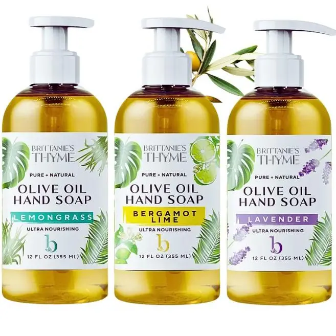 Brittanie's 12oz 3-Pack Herbal Organic Scented Olive Oil Hand Wash (36oz Total) - Citrus, Lemongrass, Bergamot Lime, Lavender Essential Oils, Naturally Derived, Gentle Calming Cleanser for Adults, Eczema & All Skin Types, Daily Moisturizing