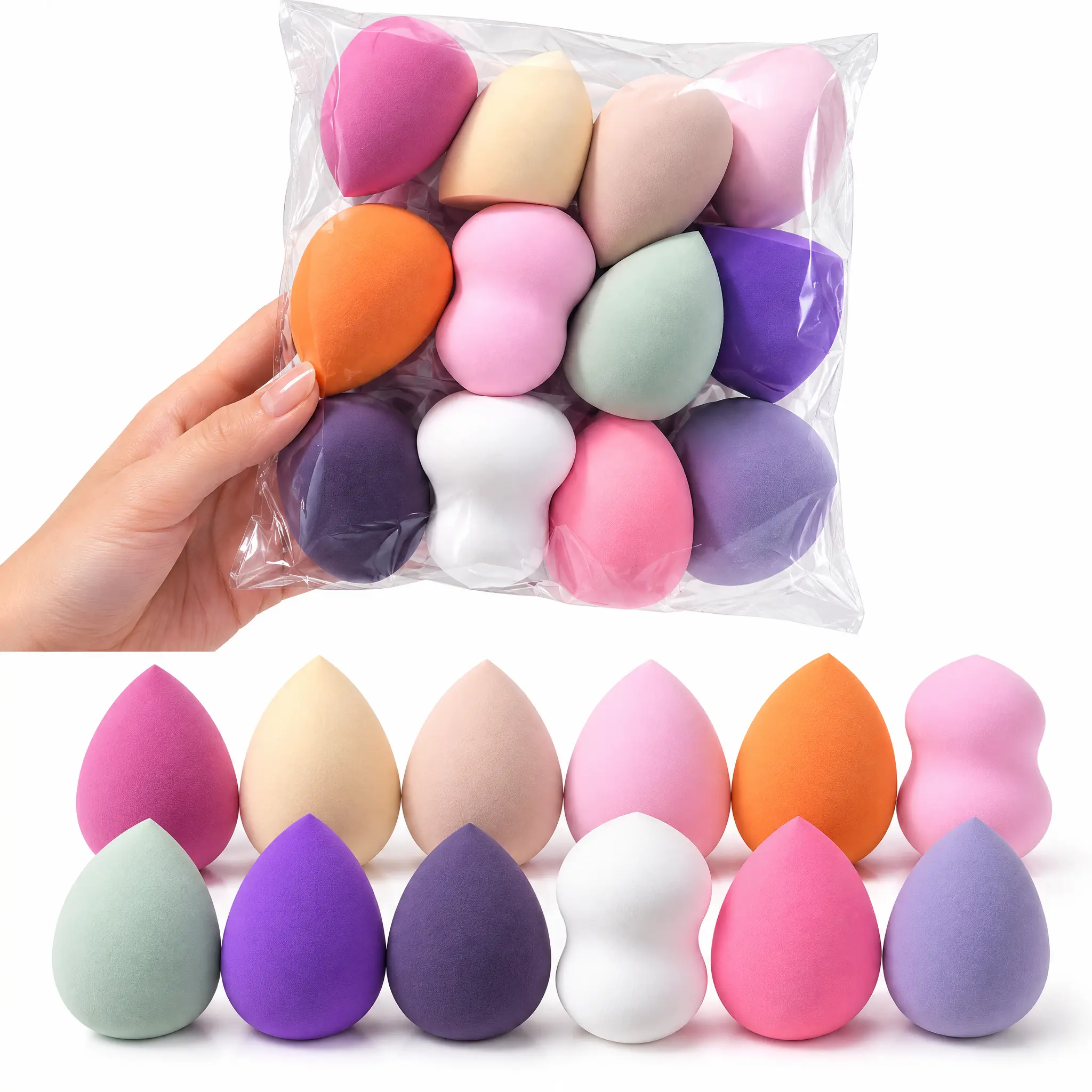 12 Pieces Professional Makeup Sponge Set,Latex Free Flawless Soft Setting Face Puffs,Multicolor Beauty Sponge Blender Cosmetic Applicator for Powder,Liquid,Facial Makeup Tools