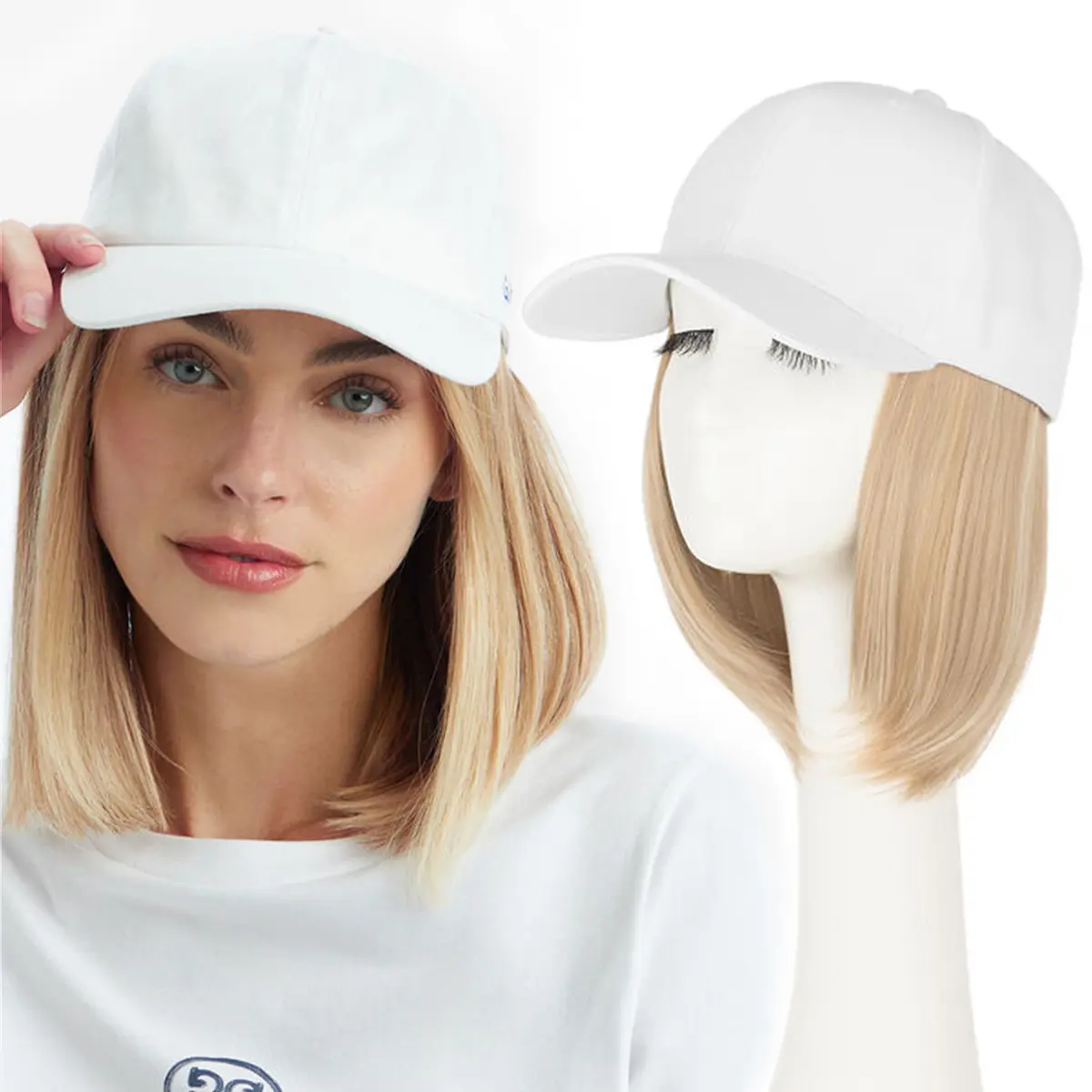 MY-LADY Women's Heat Friendly Synthetic Fiber Baseball Cap Wig, Short Straight Bob Hat Wig for Cosplay, Heat Friendly Wig campingessentials