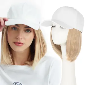 MY-LADY Baseball Cap Wigs Synthetic Short Straight Bob Hat With Hair for Women