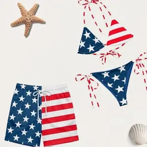 American Flag Couple Matching Swimsuit Set, Bikini and Shorts 6IR 6HB 1Q7