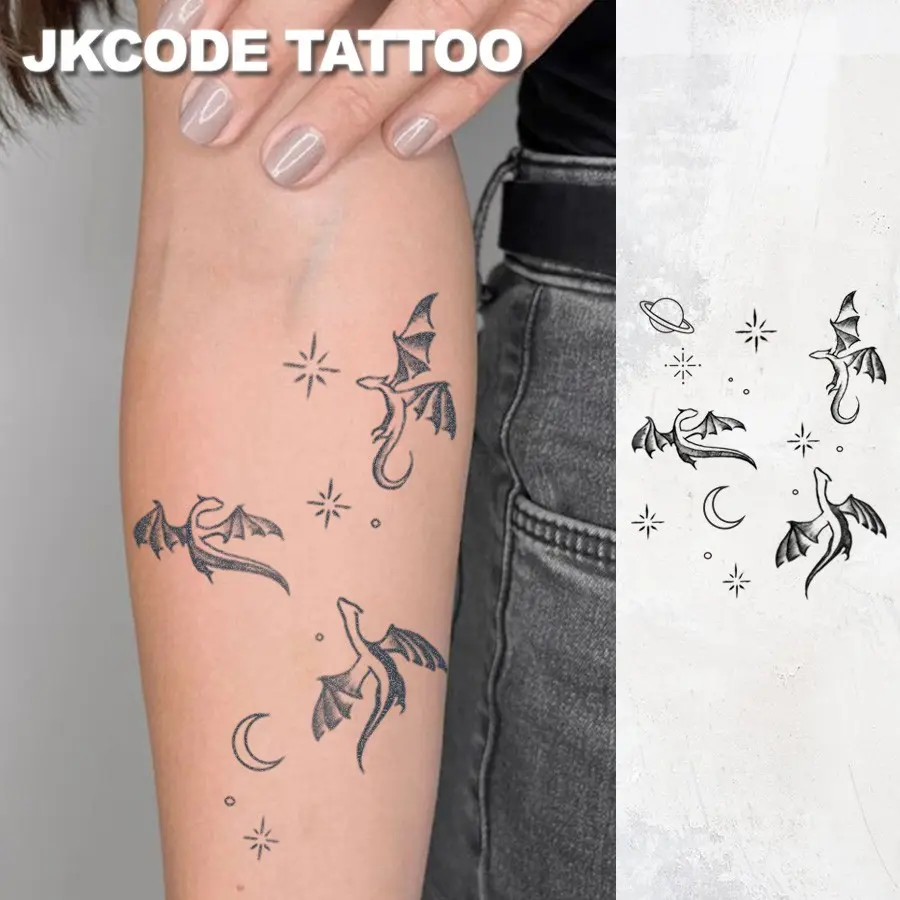 Waterproof Semi-permanent Tattoos, MINIMAL TATTOO Hands, Simple Design Dragon, Temporary Tattoos, Ephemeral Tattoos, Realistic Fake Tattoos, Botanical Theme, Finger Tattoos, Hand Tattoo, Lasts 1-2 Weeks, Tattoos For Women, Sticker Tattoos